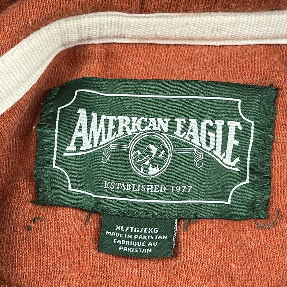 Vintage American Eagle Hoodie Mens XL Orange Sweatshirt Sewn Pullover Fleece Y2K - Picture 3 of 9